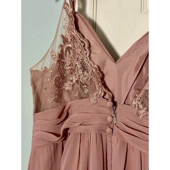 Azazie Dusty Rose, Mauve, Evening Gown, Pleated, Lace, Built In Cups, Size A12 - Picture 5 of 9